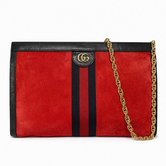 Gucci Handbags - GUCCI GG Ophidia Sherry Line Medium Red Suede & Black Patent Leather Crossbody